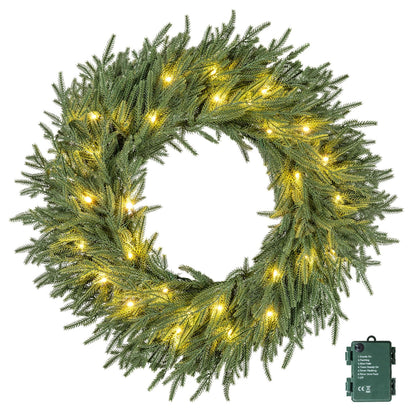 60cm Artificial Pre-Lit Christmas Wreath with Warm White LED Lights