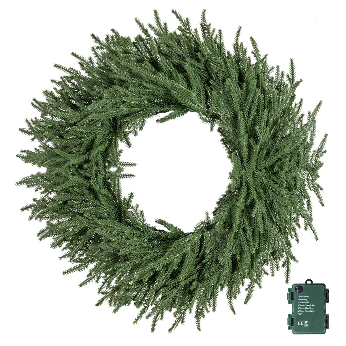 60cm Artificial Pre-Lit Christmas Wreath with Warm White LED Lights