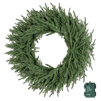 60cm Artificial Pre-Lit Christmas Wreath with Warm White LED Lights