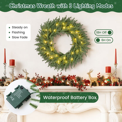 60cm Artificial Pre-Lit Christmas Wreath with Warm White LED Lights