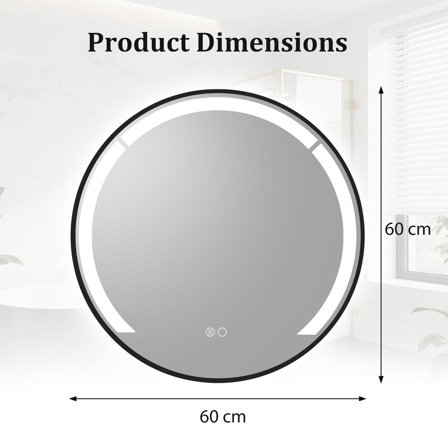 60 cm Round LED Bathroom Mirror with 3 Light Colors-Black