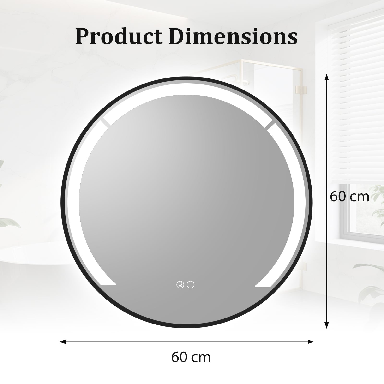 60 cm Round LED Bathroom Mirror with 3 Light Colors-Black