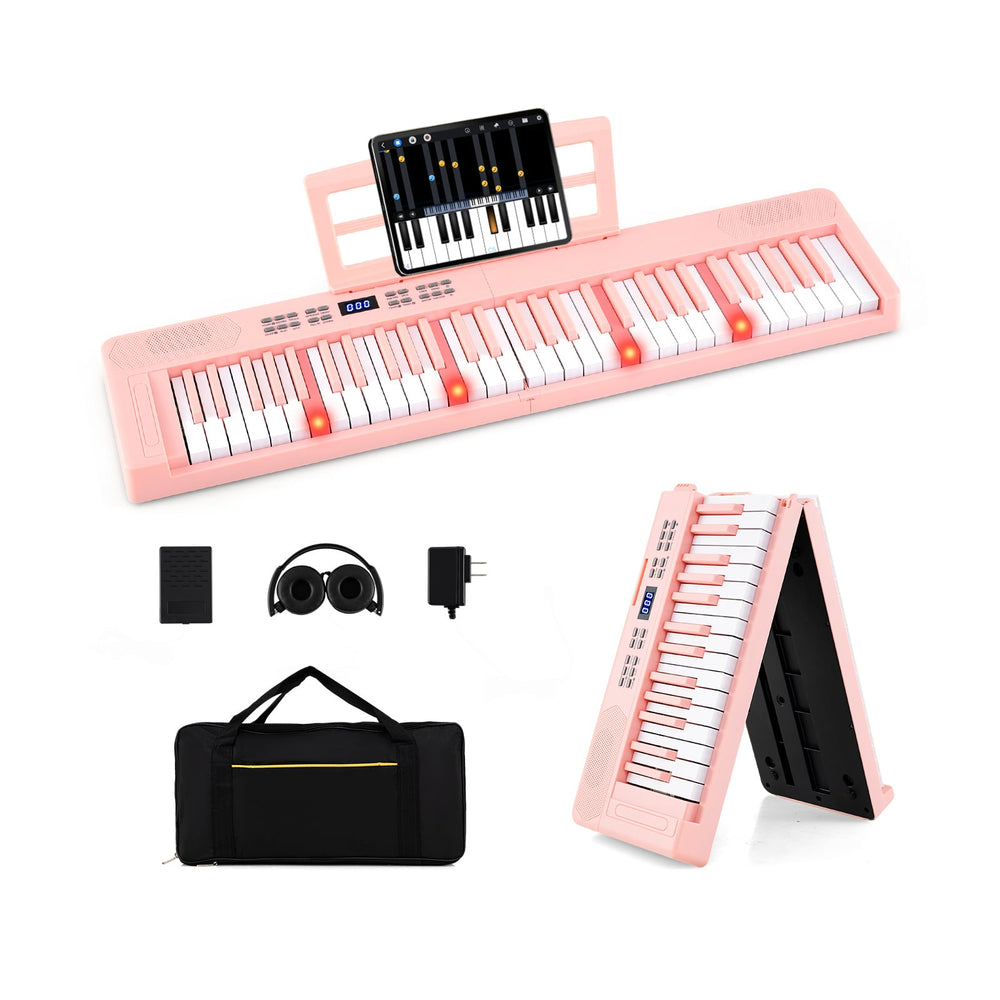 61-Key Foldable Piano Keyboard Full-size Electronic Keyboard with MIDI and Split Function-Pink