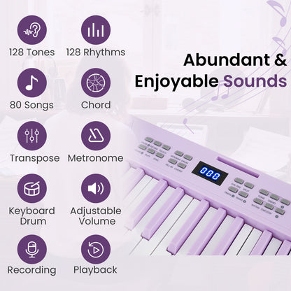61-Key Foldable Piano Keyboard Full-size Electronic Keyboard with MIDI and Split Function-Purple