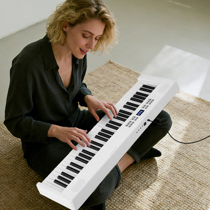 61-Key Foldable Piano Keyboard Full-size Electronic Keyboard with MIDI and Split Function-White