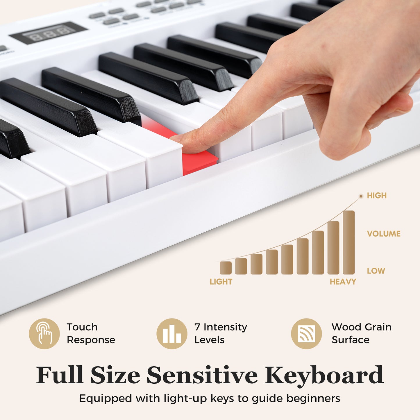 61-Key Foldable Piano Keyboard Full-size Electronic Keyboard with MIDI and Split Function-White