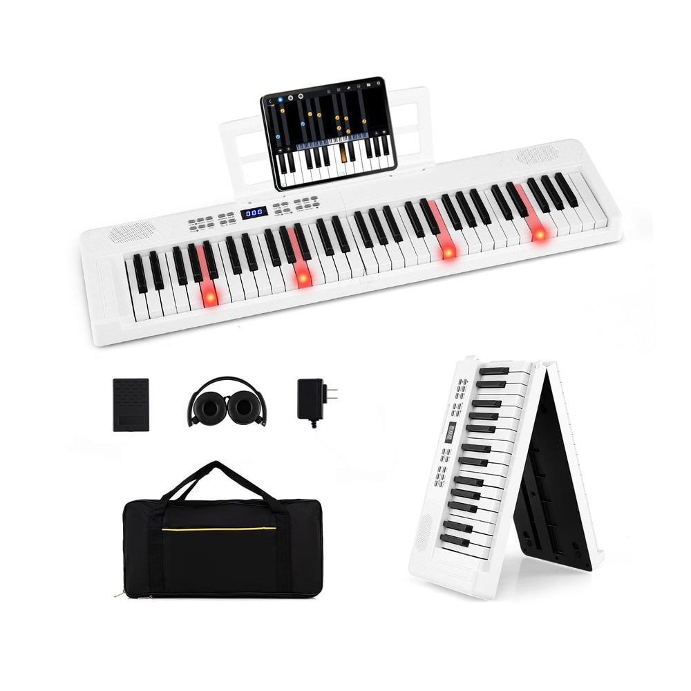 61-Key Foldable Piano Keyboard Full-size Electronic Keyboard with MIDI and Split Function-White