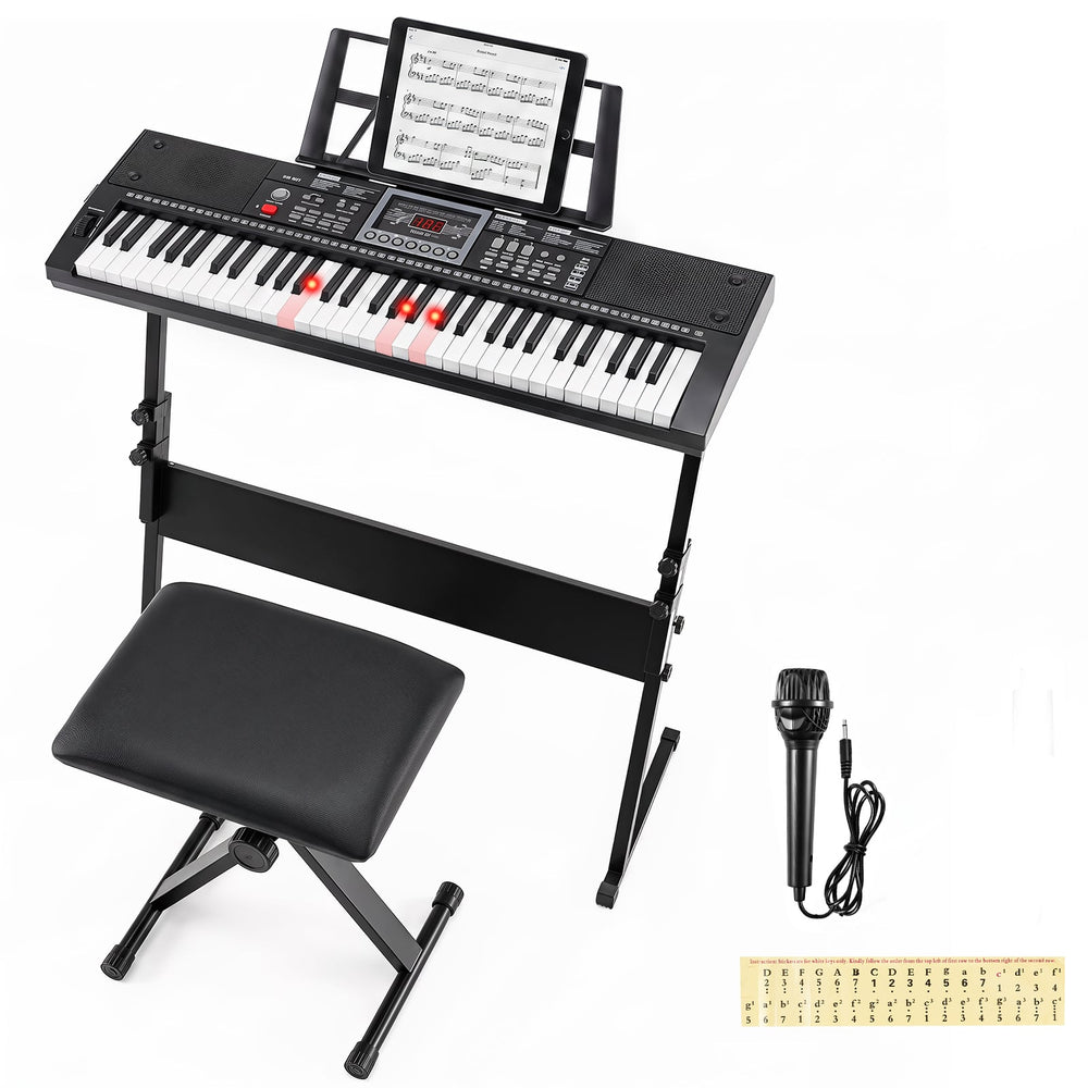61 Key Keyboard Piano for Beginners with Stand Stool and Lighted Keys-Black