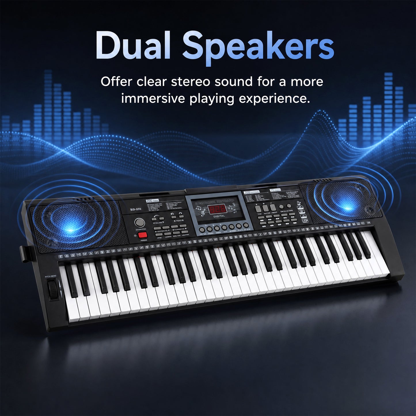 61 Key Keyboard Piano for Beginners with Stand Stool and Lighted Keys-Black