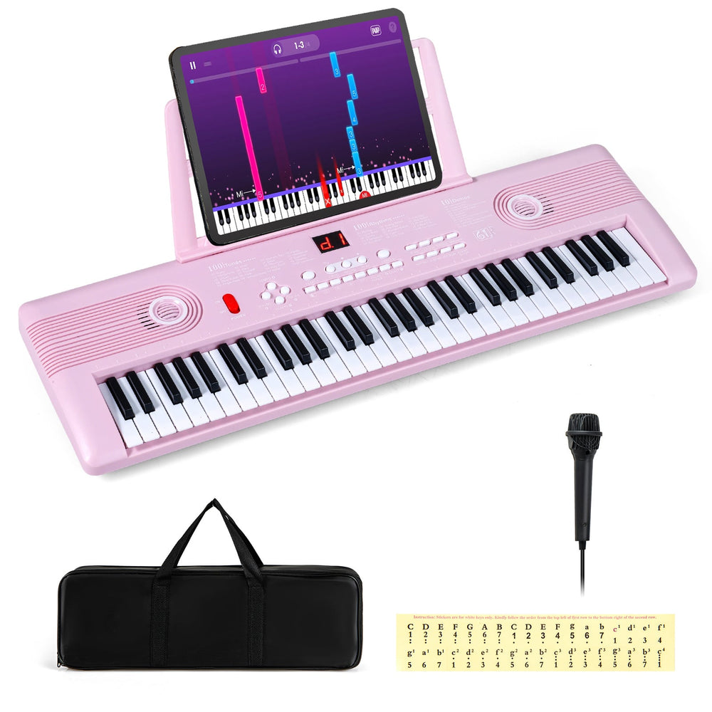 61 Key Keyboard Piano with Music Stand for Beginners-Pink