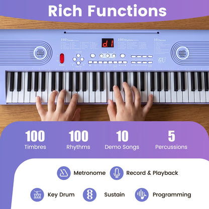 61 Key Keyboard Piano with Music Stand for Beginners-Purple