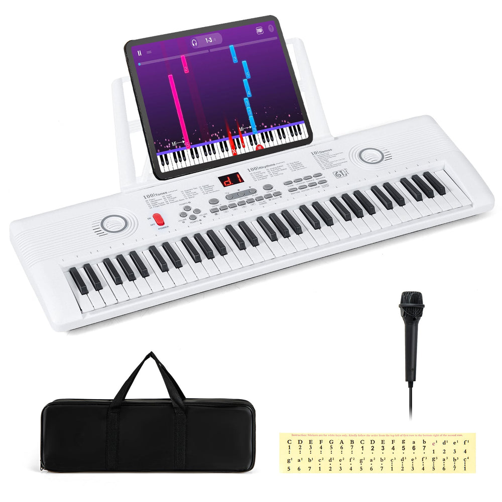 61 Key Keyboard Piano with Music Stand for Beginners-White