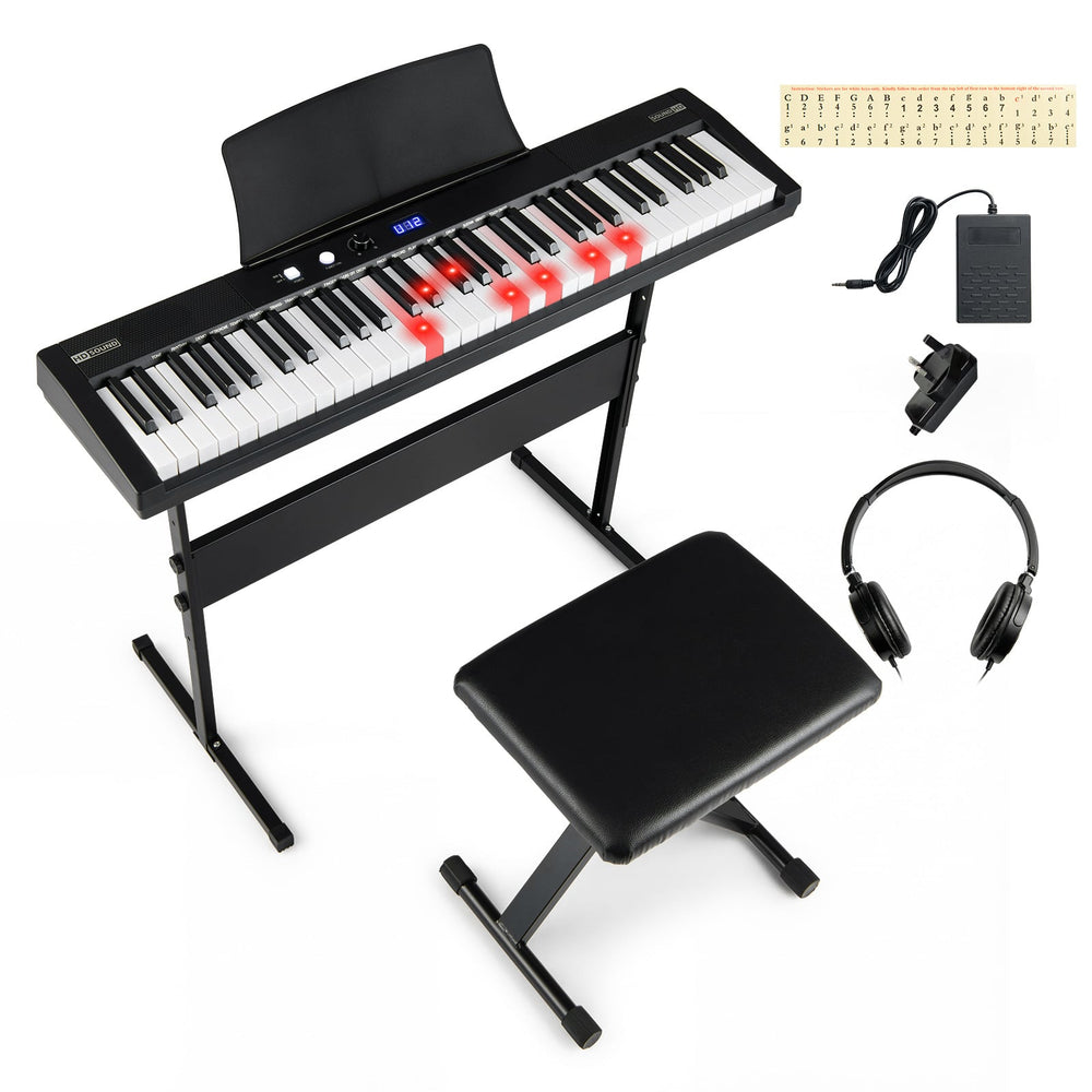 61 Keys Beginners Piano Keyboard Electric Keyboard Kit with Adjustable Stand-Black