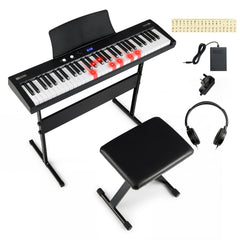 61 Keys Beginners Piano Keyboard Electric Keyboard Kit with Adjustable Stand-Black