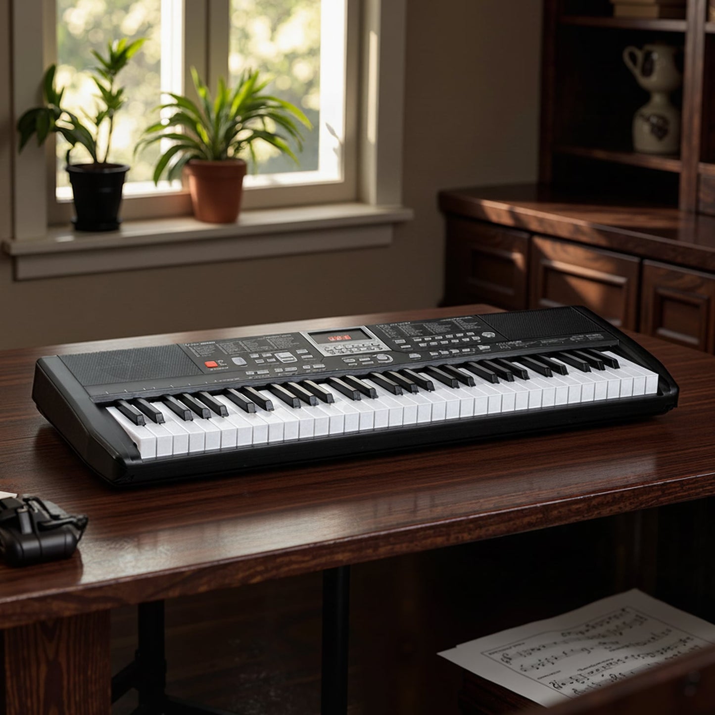 61 Keys Beginners Piano Keyboard with Adjustable Stand and Stool-Black