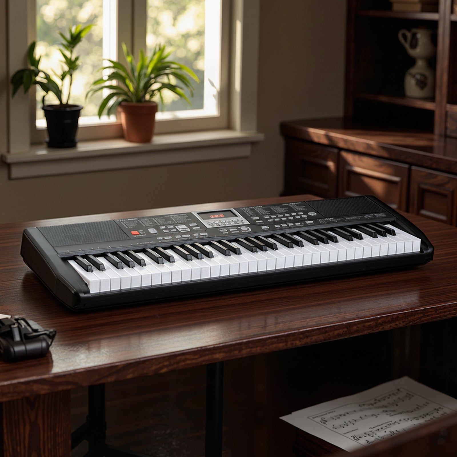61 Keys Beginners Piano Keyboard with Adjustable Stand and Stool-Black