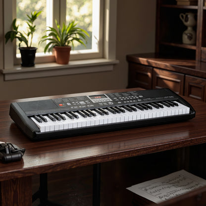 61 Keys Beginners Piano Keyboard with Adjustable Stand and Stool-Black