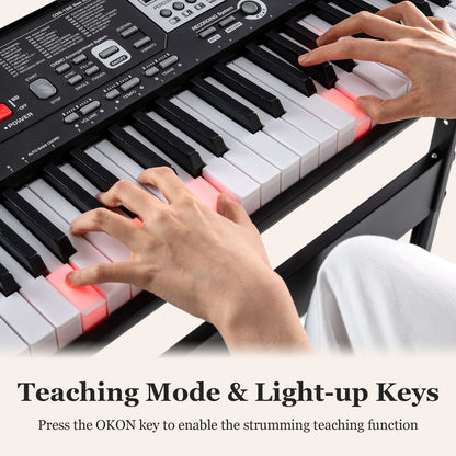 61 Keys Beginners Piano Keyboard with Adjustable Stand and Stool-Black