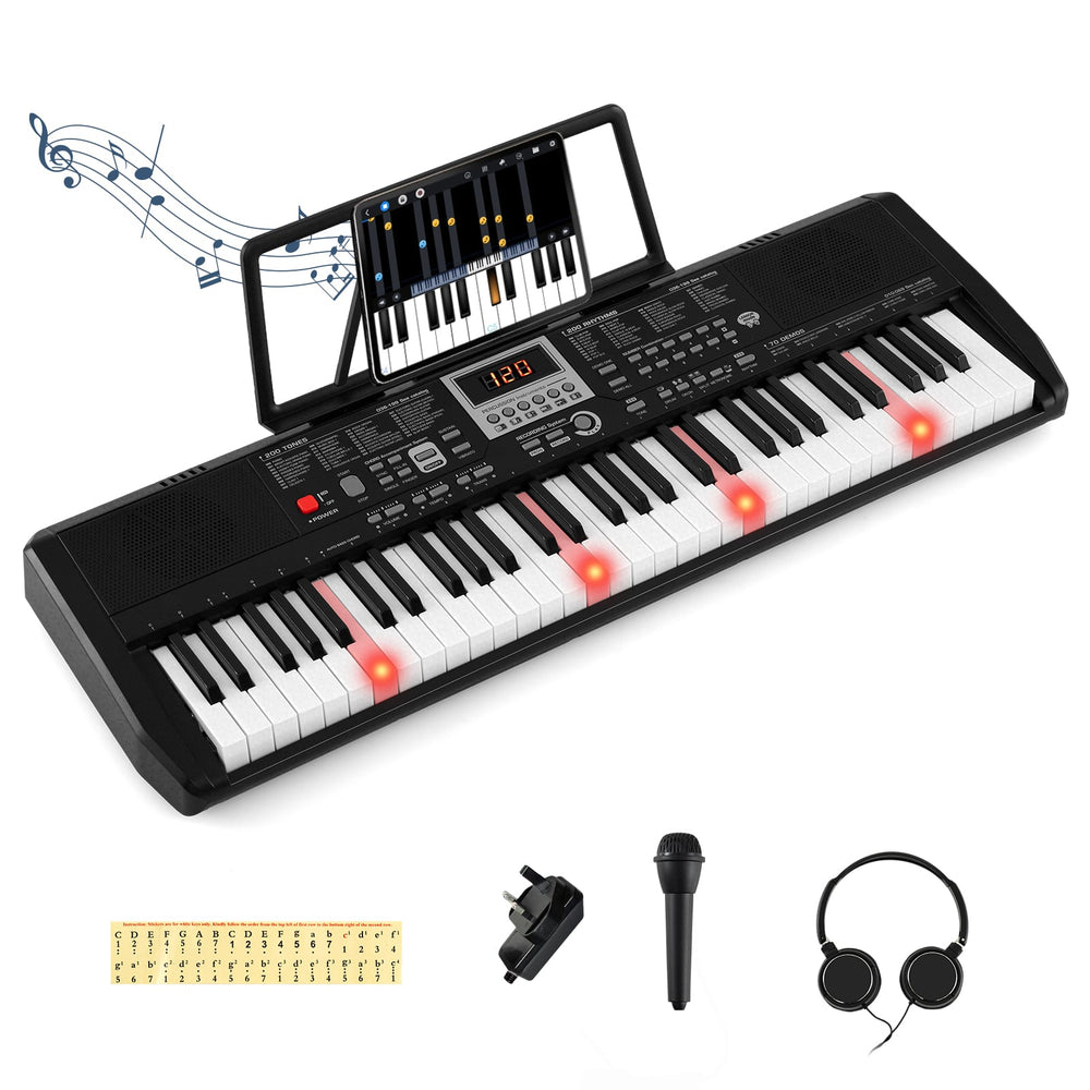 61 Keys Portable Keyboard with 200 Rhythms and 200 Tones for Beginners-Black
