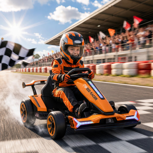 AIYAPLAY 24V Electric Go Kart for Kids 6-12 Years with Drift Mode, Adjustable Seat, 3 Speed, Slow Start, Orange