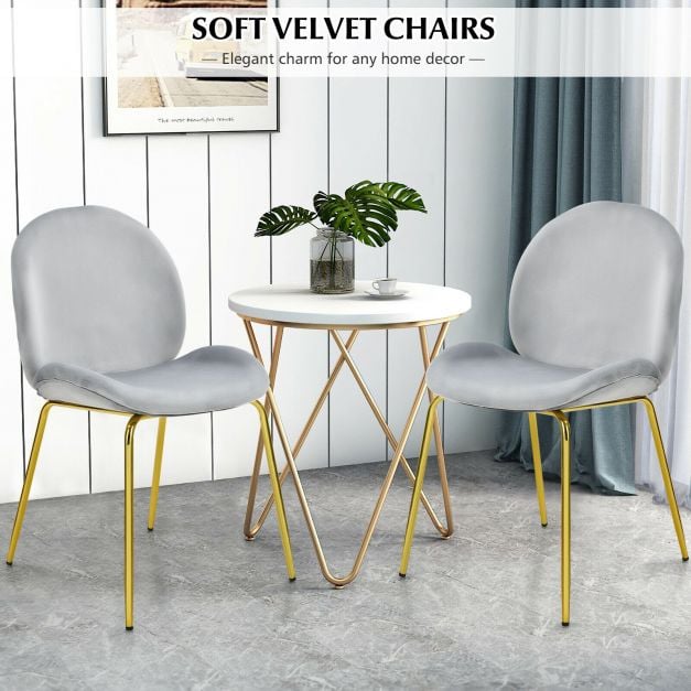Set of 2 Velvet Dining Chair with Golden Finished Steel Legs-Grey