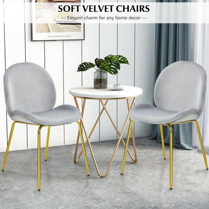 Set of 2 Velvet Dining Chair with Golden Finished Steel Legs-Grey