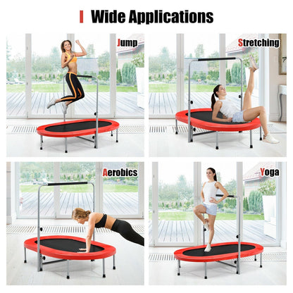 Double Foldable Fitness Trampoline with Adjustable Handrail-Red