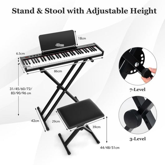 61-Key Portable Electronic Keyboard Piano with Stand and Stool