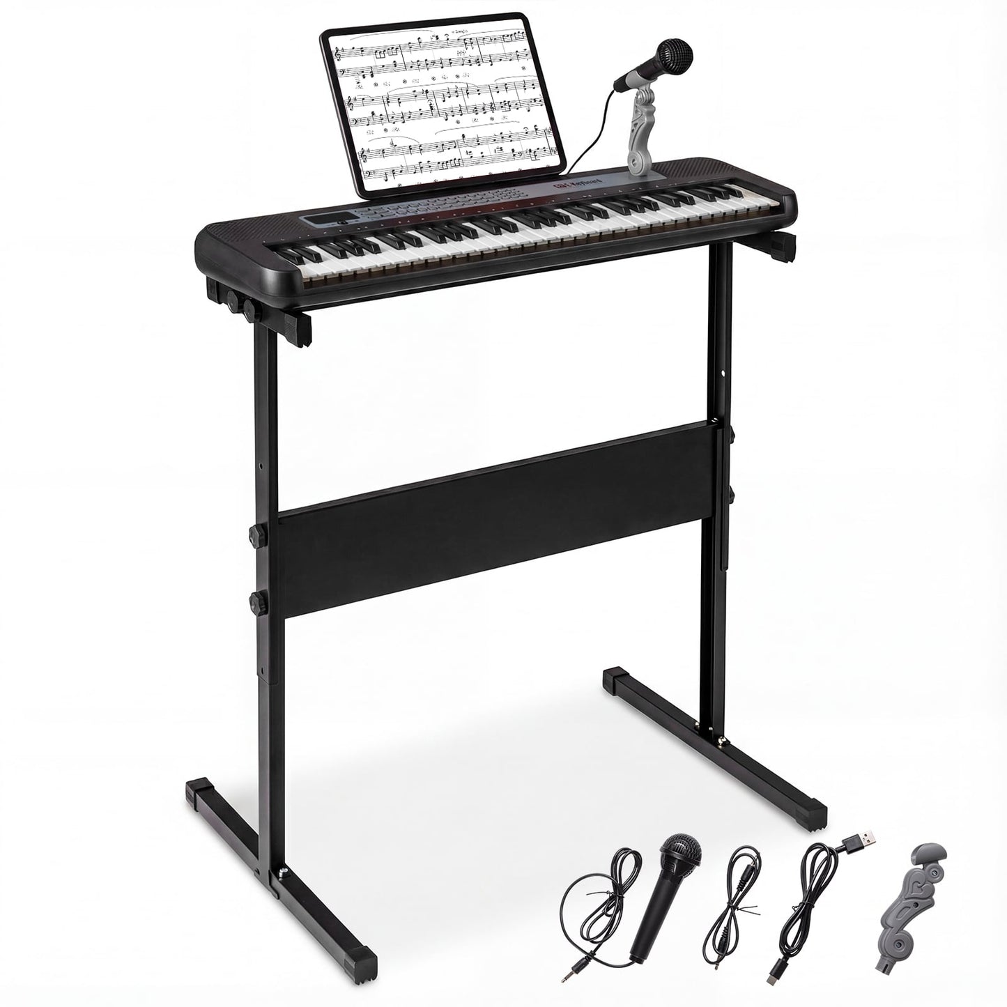 61 Keys Kids Piano Keyboard with Adjustable Stand for Aged 3+ Years Old-Black
