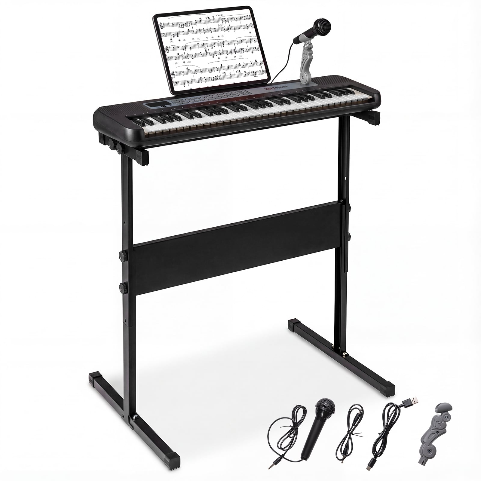 61 Keys Kids Piano Keyboard with Adjustable Stand for Aged 3+ Years Old-Black