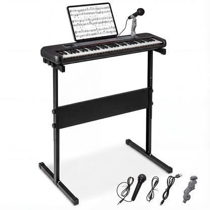 61 Keys Kids Piano Keyboard with Adjustable Stand for Aged 3+ Years Old-Black