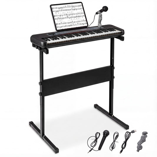 61 Keys Kids Piano Keyboard with Adjustable Stand for Aged 3+ Years Old-Black
