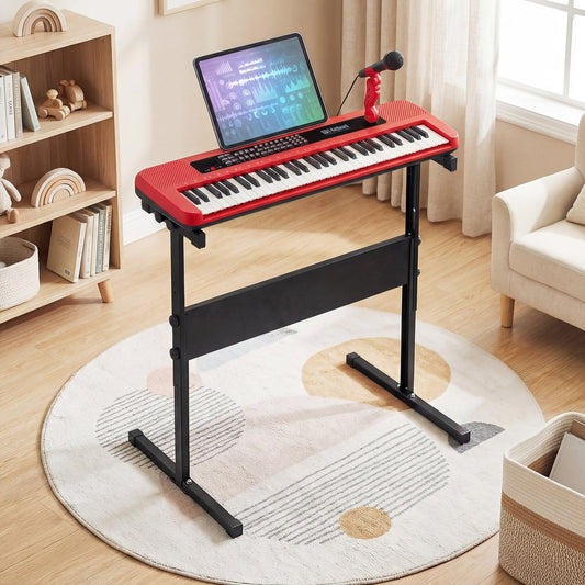61 Keys Kids Piano Keyboard with Adjustable Stand for Aged 3+ Years Old-Red