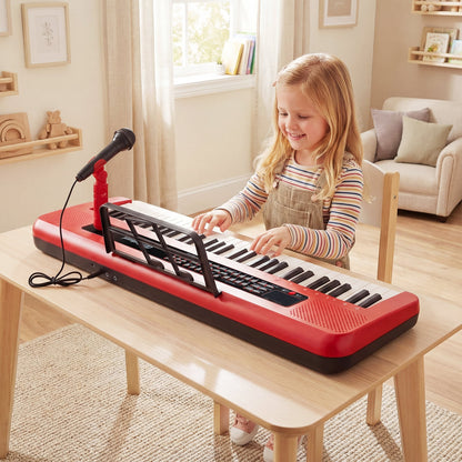61 Keys Kids Piano Keyboard with Adjustable Stand for Aged 3+ Years Old-Red