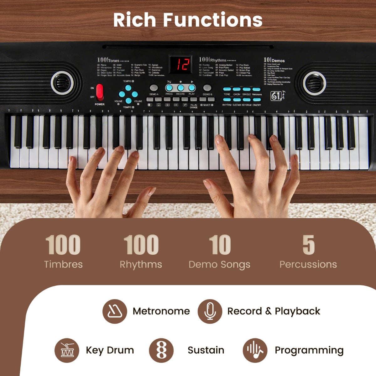 61 Key Keyboard Piano with Music Stand for Beginners-Black