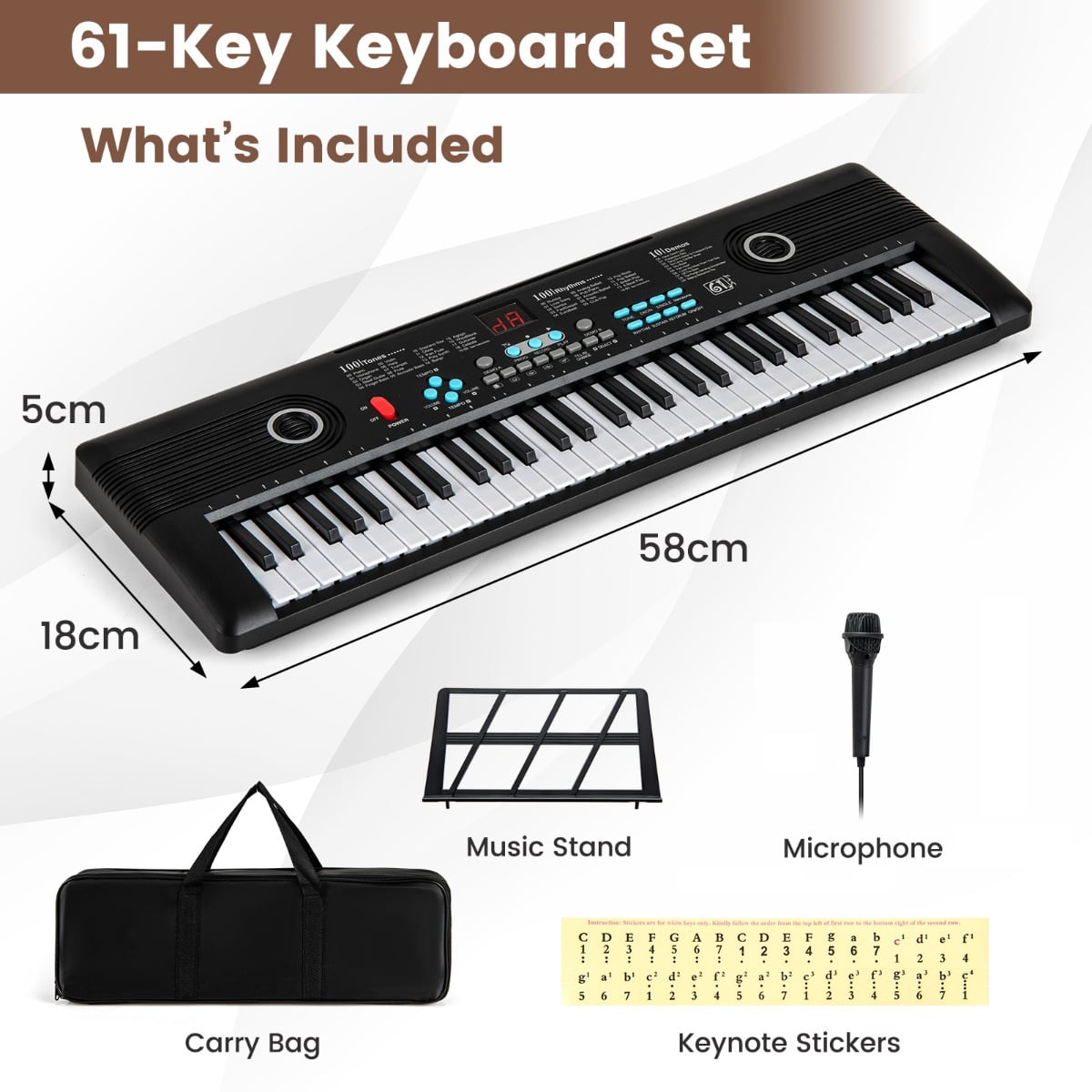 61 Key Keyboard Piano with Music Stand for Beginners-Black