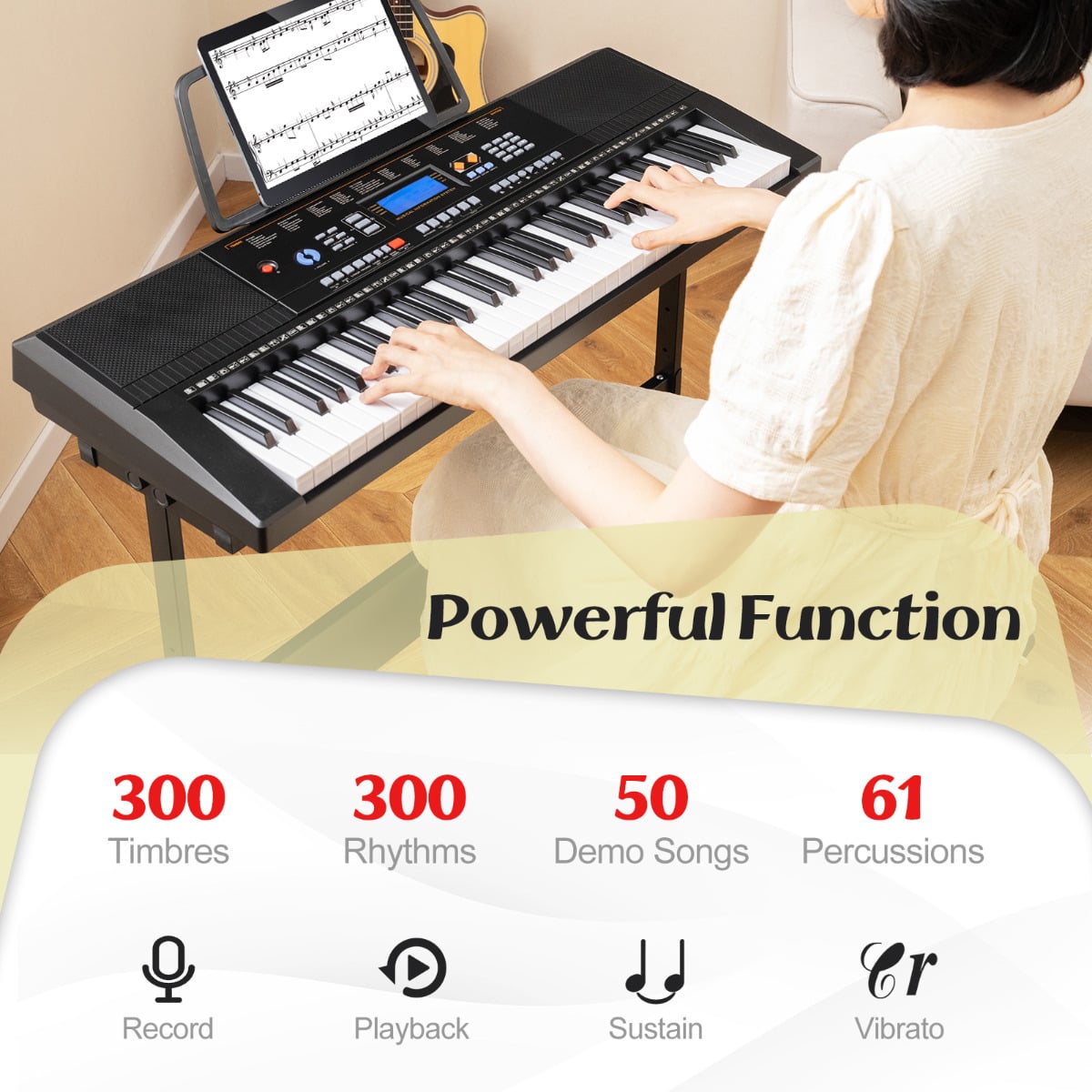 61-Key Portable Electronic Keyboard Piano Set with Stand and Stool