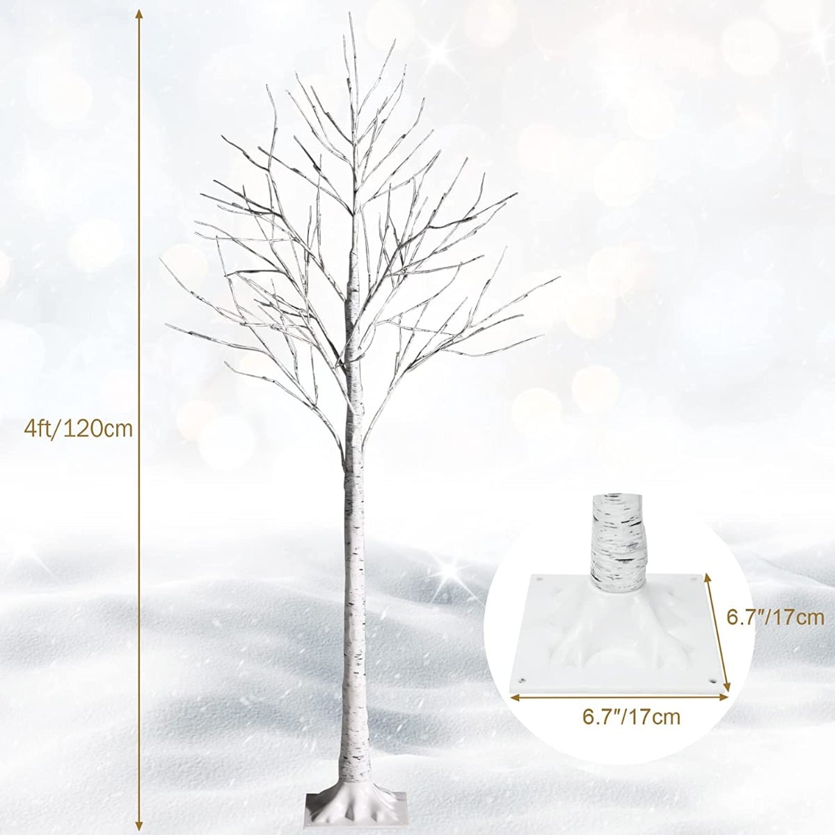 Silver Christmas Twig Tree with Warm White LED Lights for Indoor Decoration