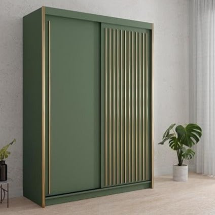 Kesteven Gold Strip Design Green Sliding Door Wardrobe - 150cm