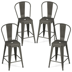 62 cm Metal Bar Stools Set of 4 with Backrests and Footrests-Gun
