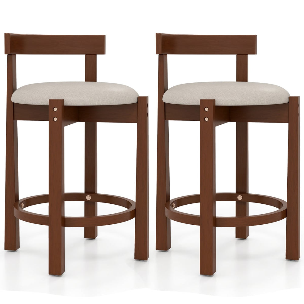 62cm Counter Height Bar Stools Set of 2 with Backrests and Footrests-Beige