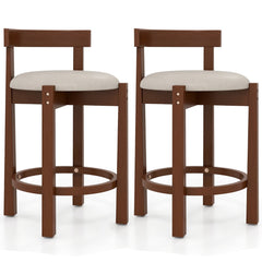 62cm Counter Height Bar Stools Set of 2 with Backrests and Footrests-Beige