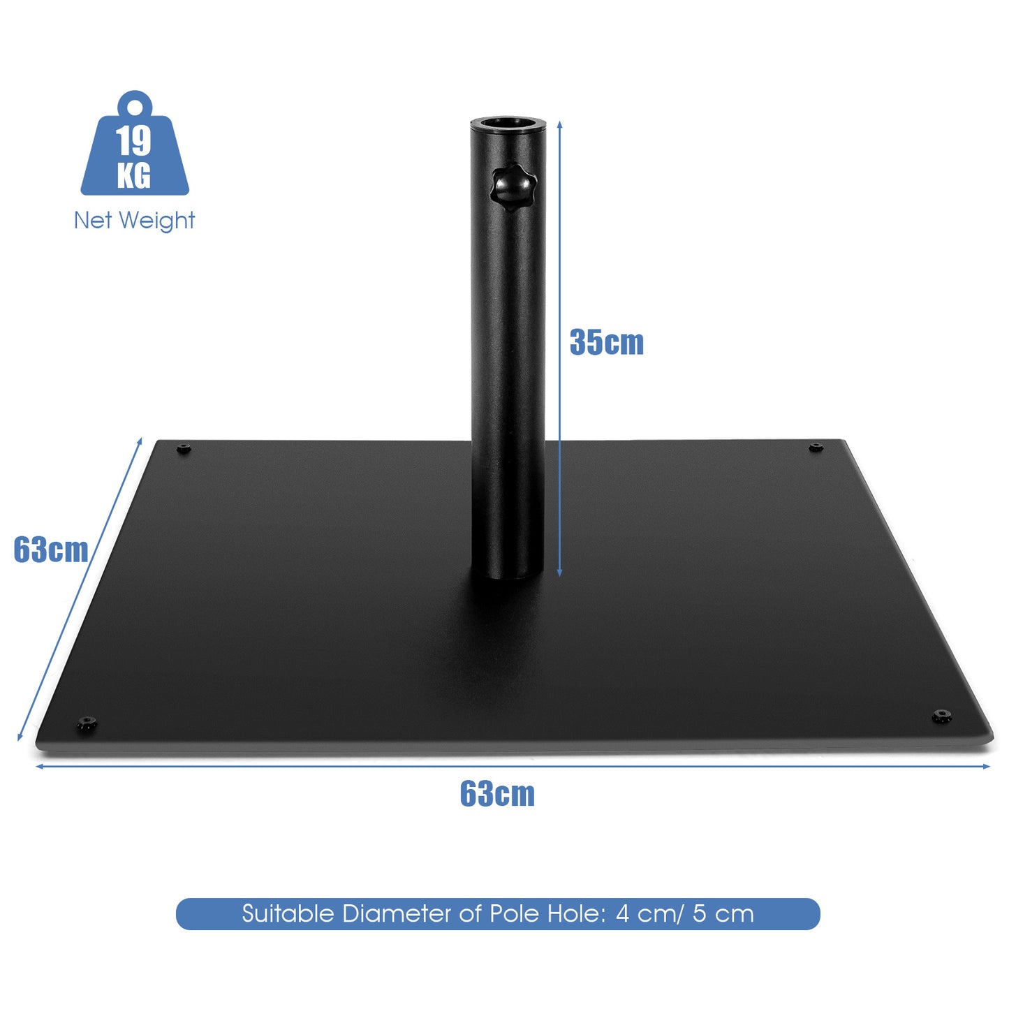 63 CM Patio Umbrella Base with 4 Adjustable Footpads for Patio Poolside-Black