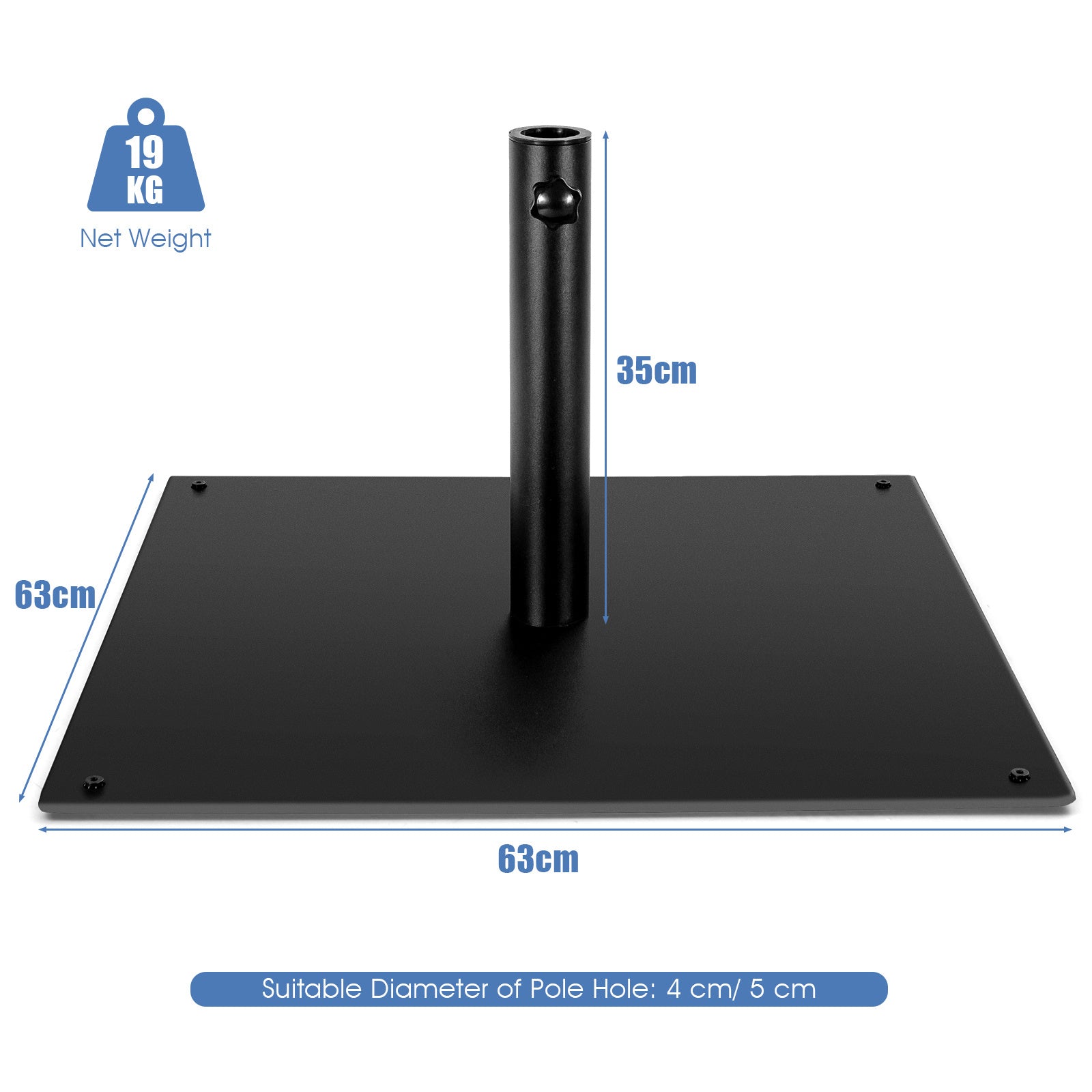 63 CM Patio Umbrella Base with 4 Adjustable Footpads for Patio Poolside-Black