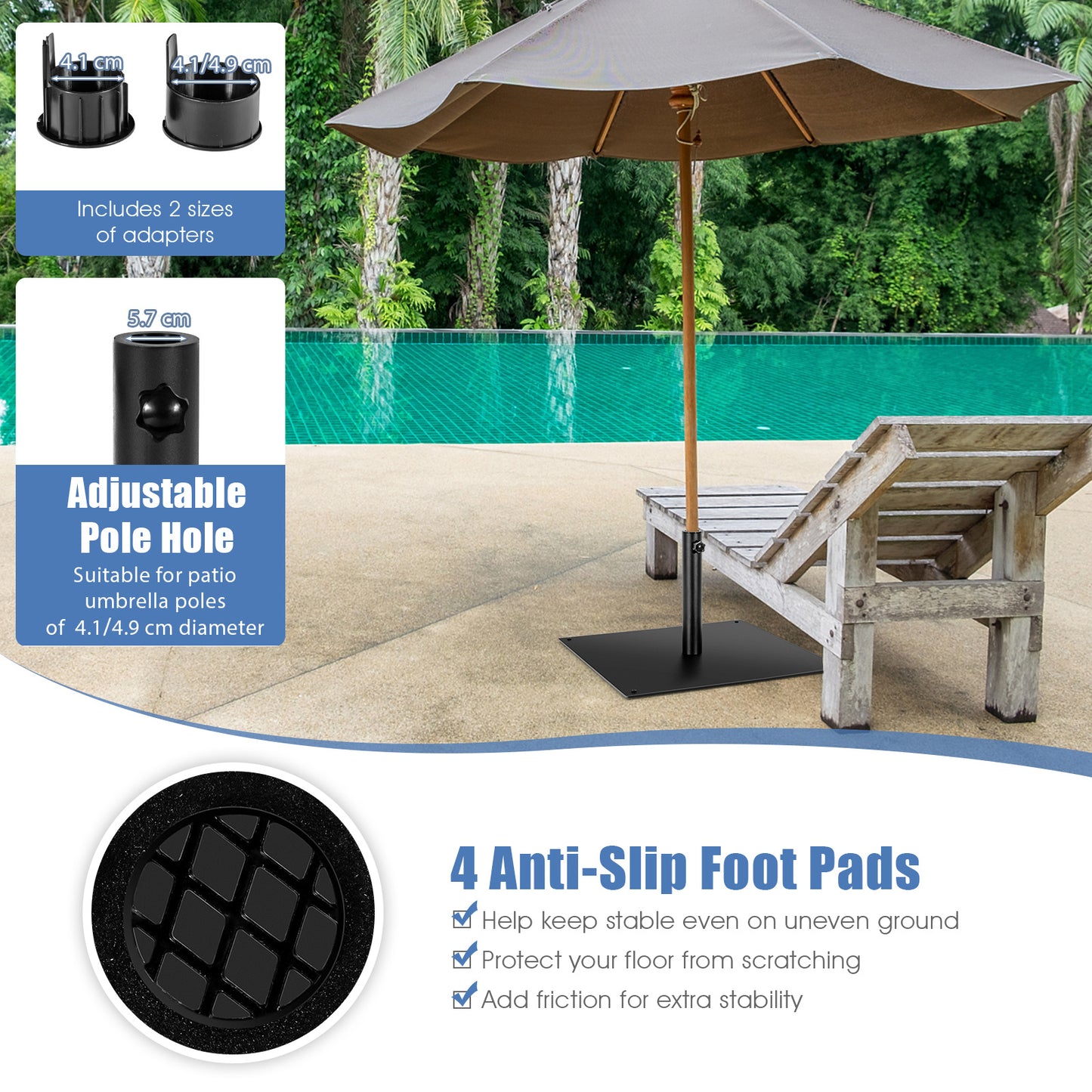 63 CM Patio Umbrella Base with 4 Adjustable Footpads for Patio Poolside-Black