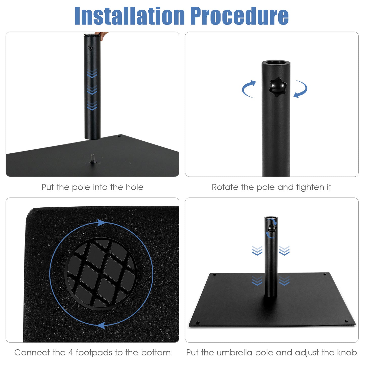 63 CM Patio Umbrella Base with 4 Adjustable Footpads for Patio Poolside-Black