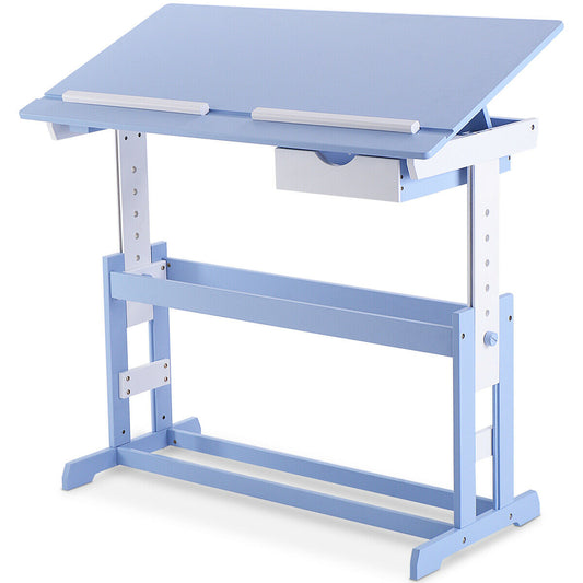 Children's Height Adjustable Tilting Drawing Table with Storage-Blue