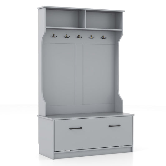 63 Inches Hall Tree with Coat Rack and Storage Bench-Grey