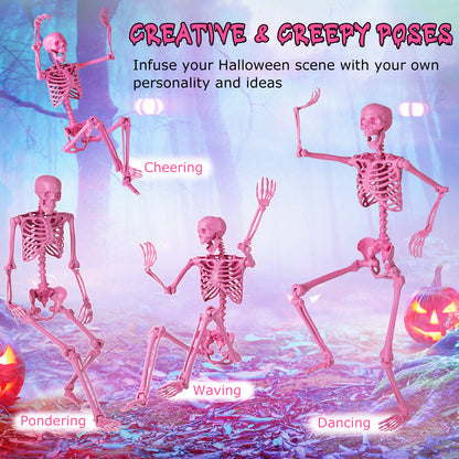 63 inch Halloween Pink Skeleton Decoration with 8 Moving Joints