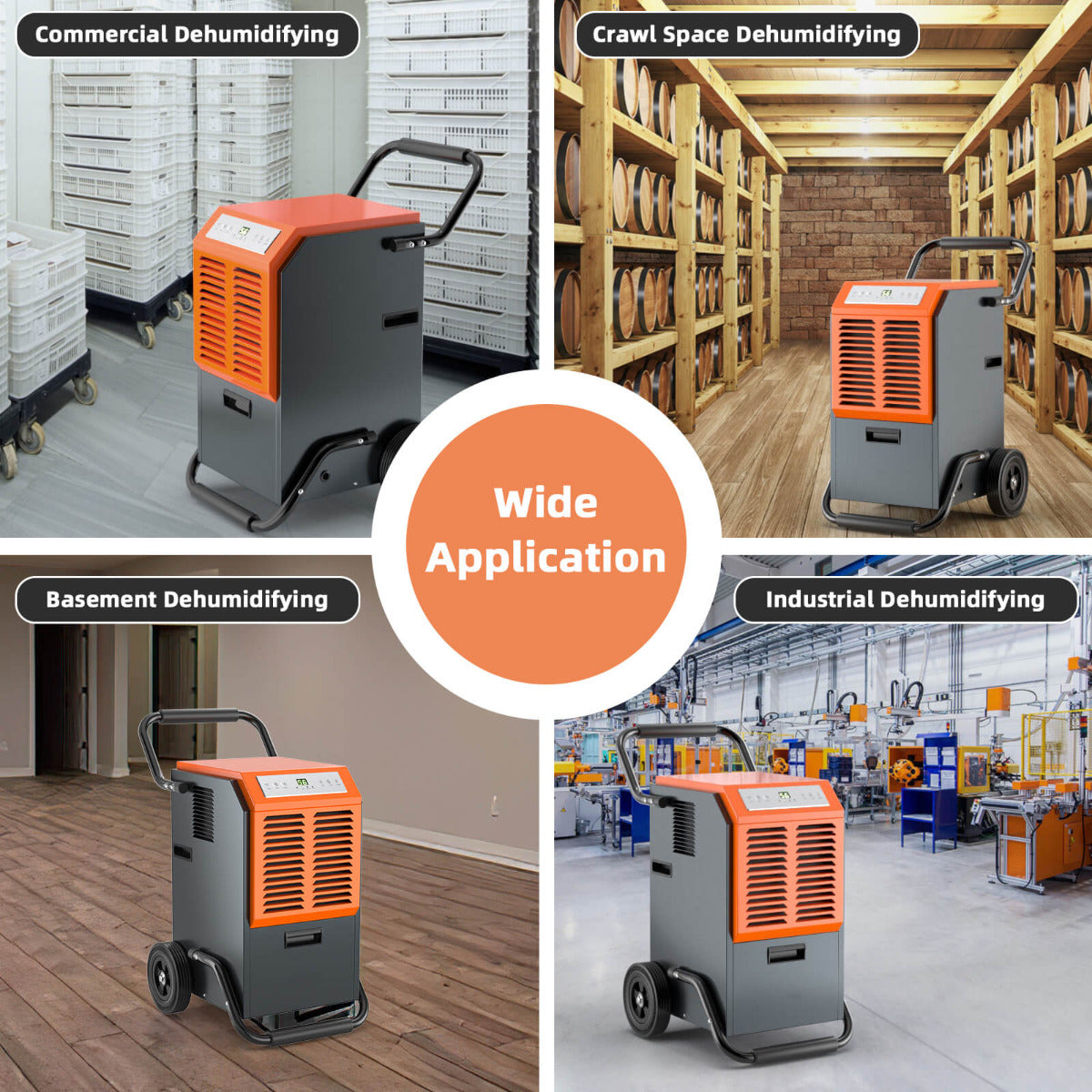 63L Efficient Commercial Dehumidifier with 264.86 CFM air flow 24H Timer and Auto Defrost
